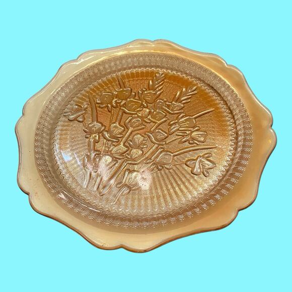 Jeannette Carnival Glass Vintage 1950’s Marigold Iris And Herringbone Plate 9” - Picture 6 of 8